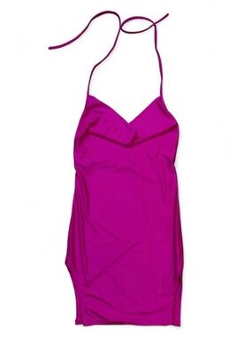 Hot Pink Halter Mini Dress With 2 Slits On The Side